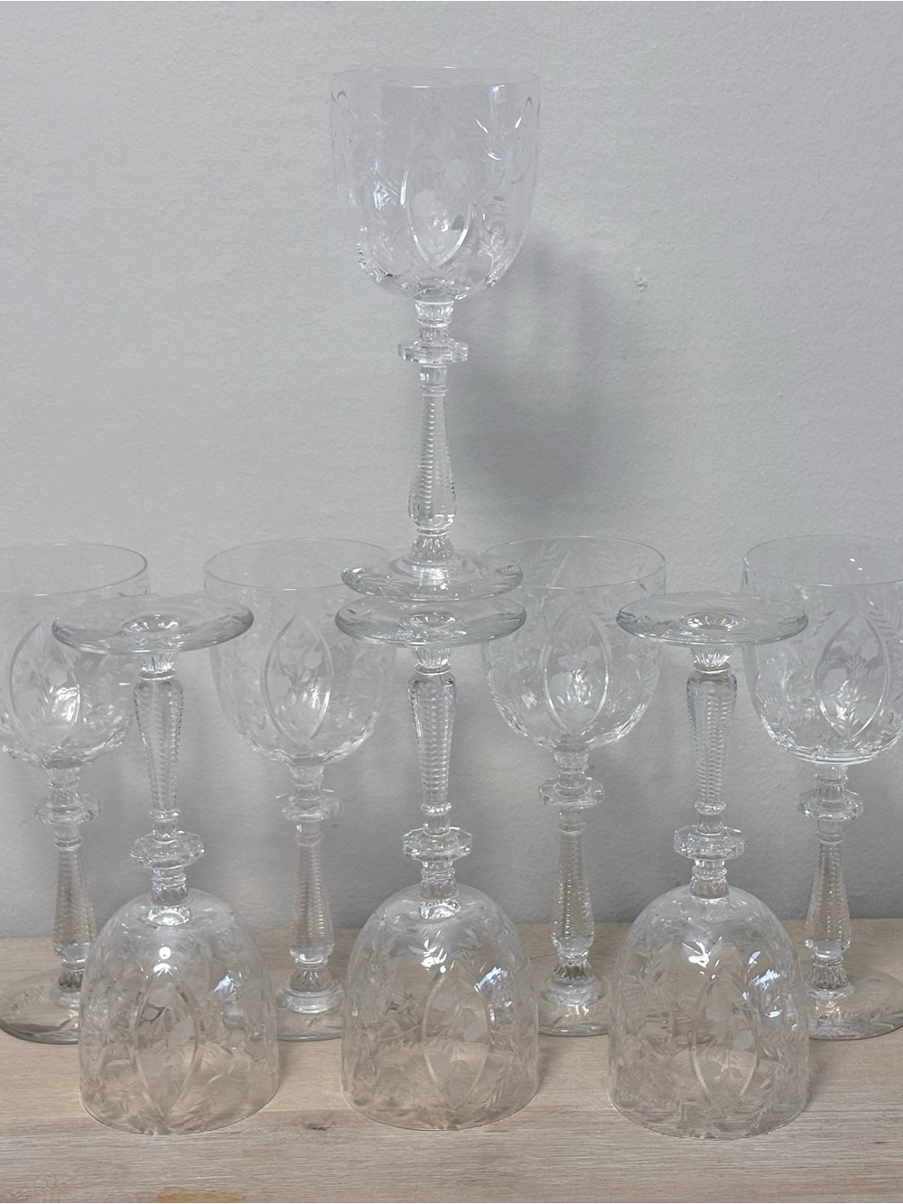 Set of 8 Rock Sharpe Crystal Wine Goblets -